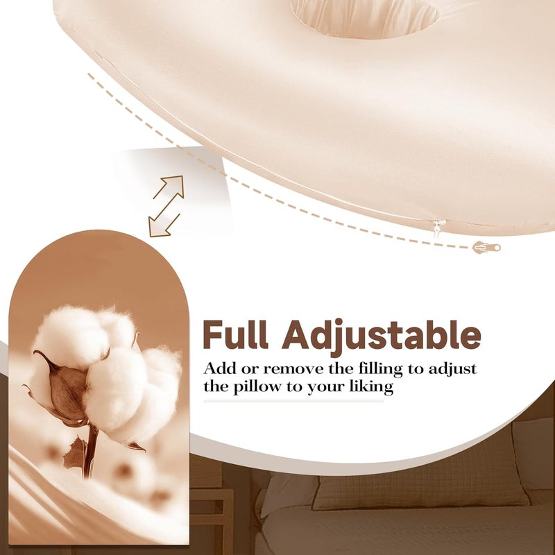 Wuronsa Ear Piercing Pillow with an Ear Hole, Cotton and Polyester Side Sleeping Pillow for CNH and Ear Pain Ear Inflammation Pressure Sores for Side Sleepers, Ear Guard Pillow (Light Yellow Silk) - Image 4